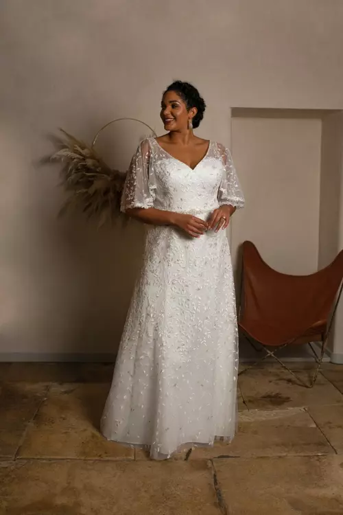 TC W441 Waterfall Cape Plus Size Wedding Dress True Curves
